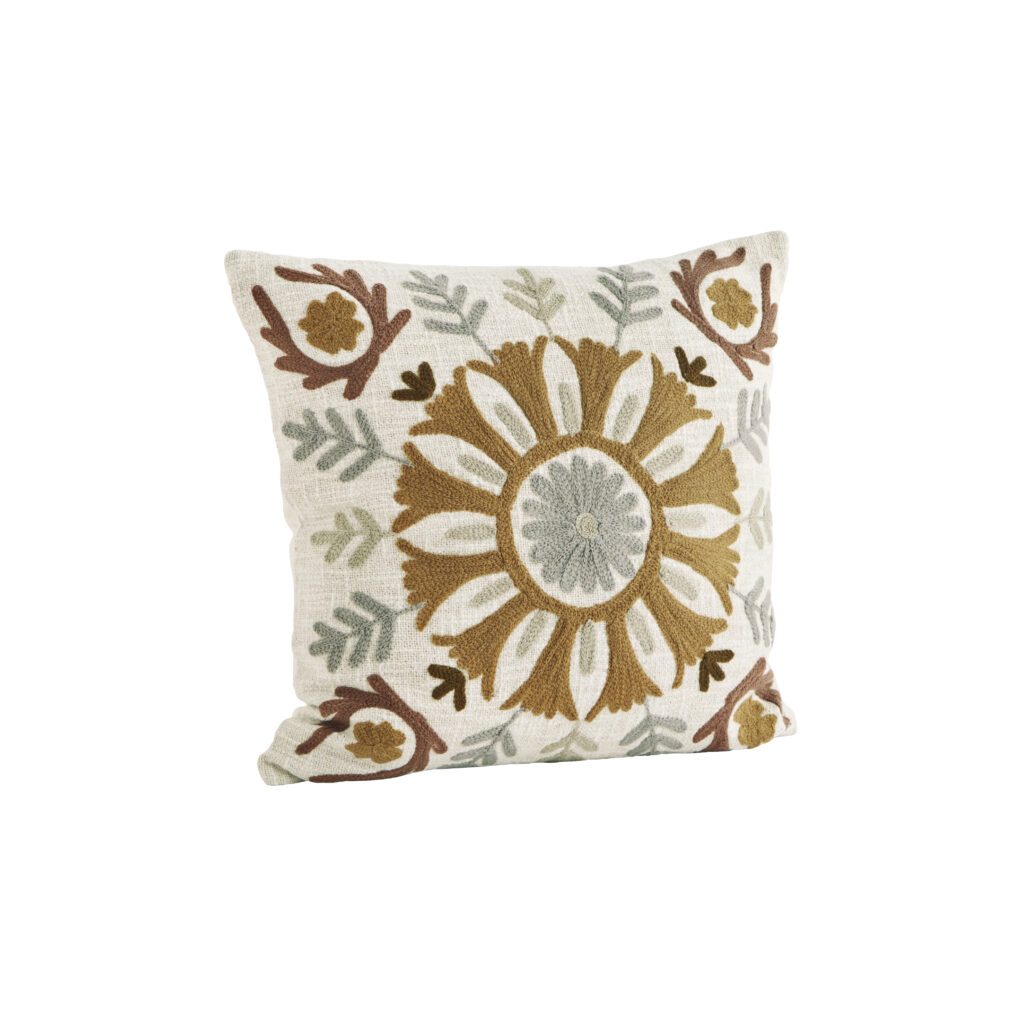 Housse de coussin broderie persane Suzani bronze