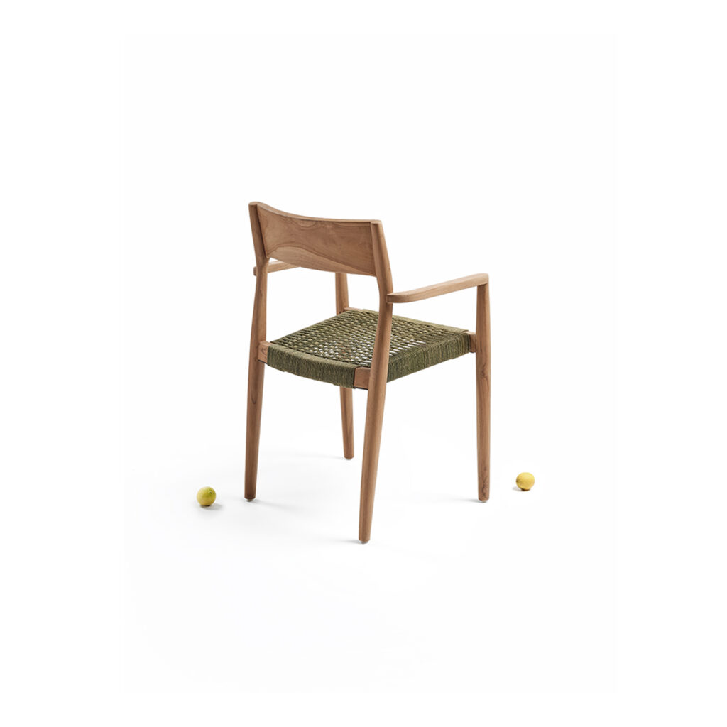 Fauteuil en teck naturel et corde vert armée