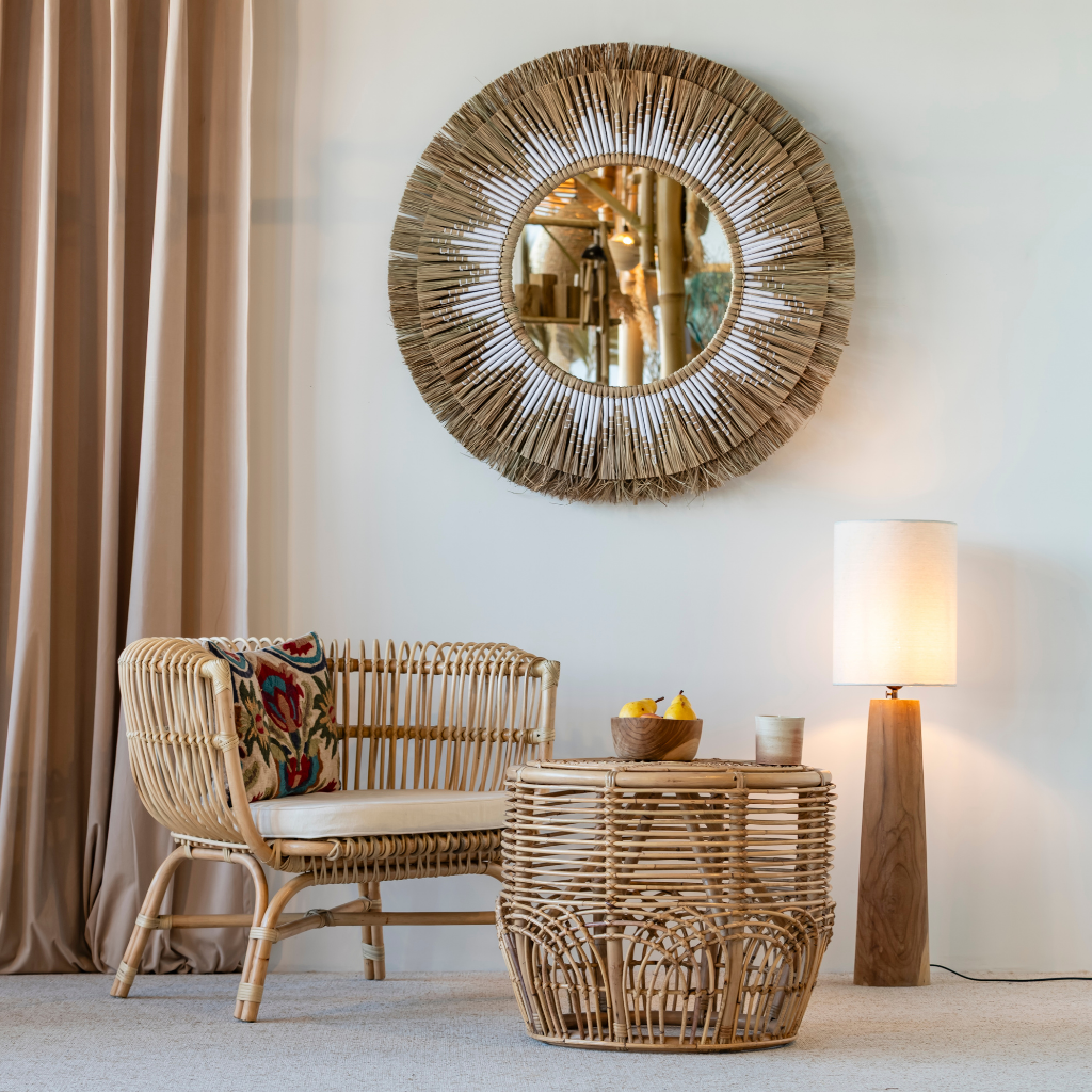 Fauteuil en rotin avec son coussin écru – Image 4
