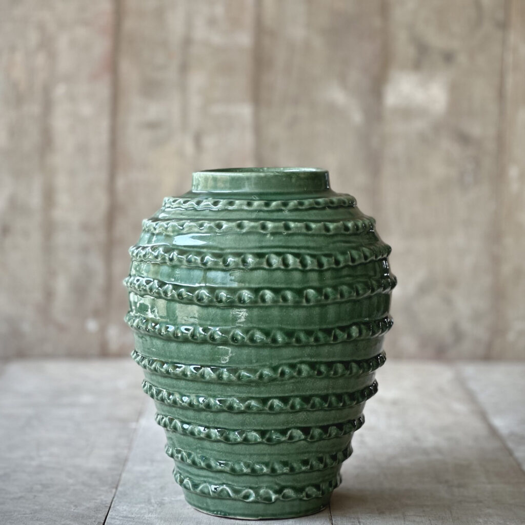 Grand vase en céramique à glaçure verte