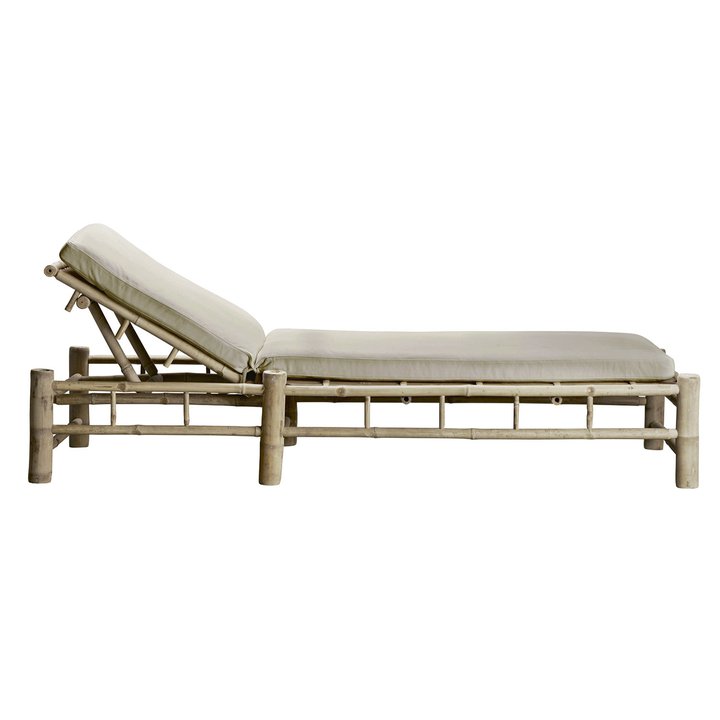 Double chaise longue en bambou et coussin beige – Image 3