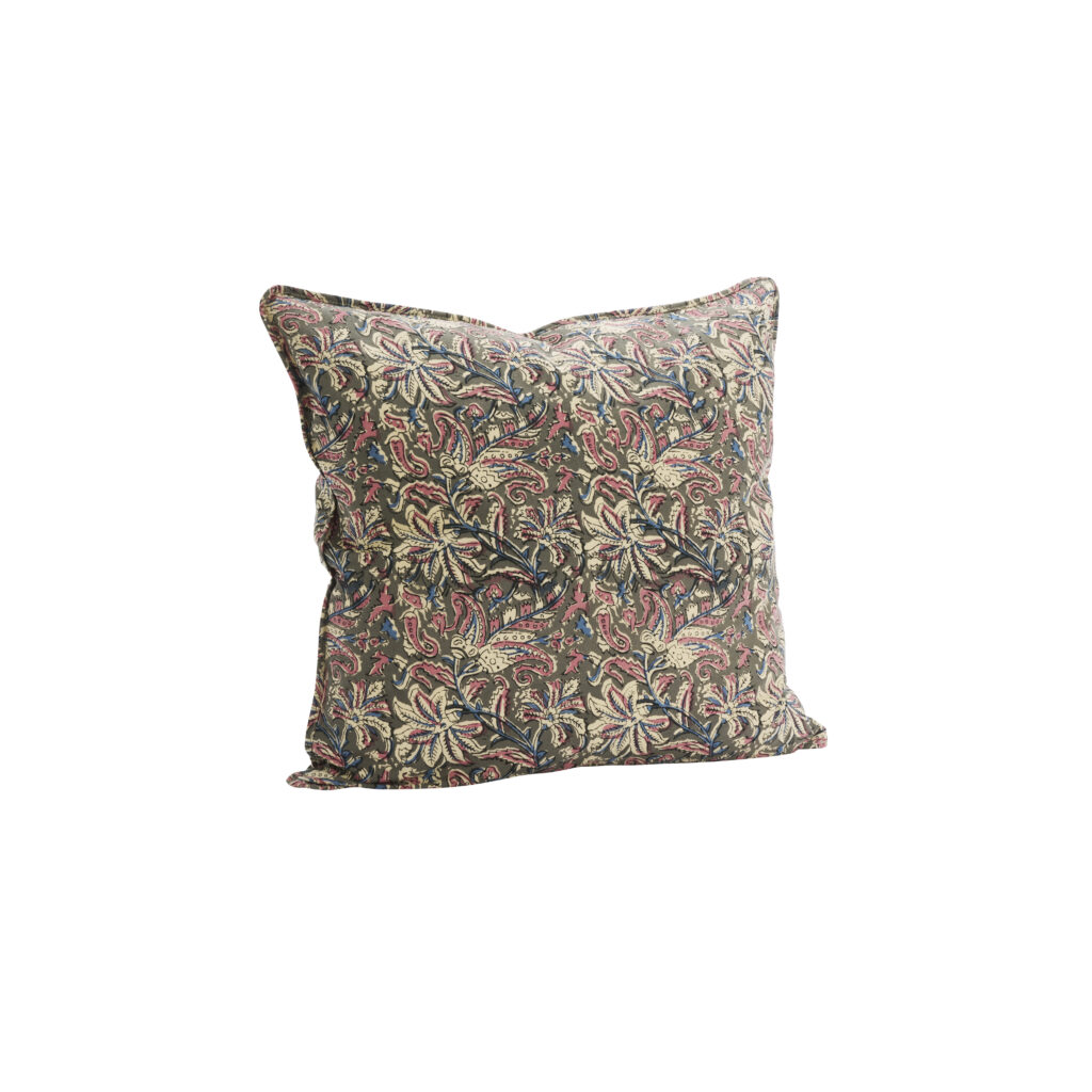 Housse de coussin imprimé gris & framboise