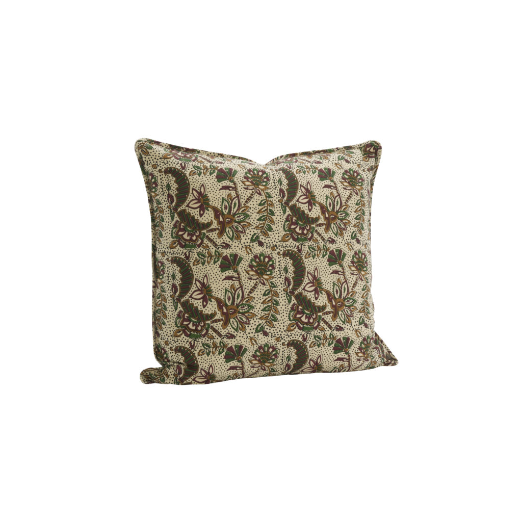Housse de coussin imprimé vert & moutarde
