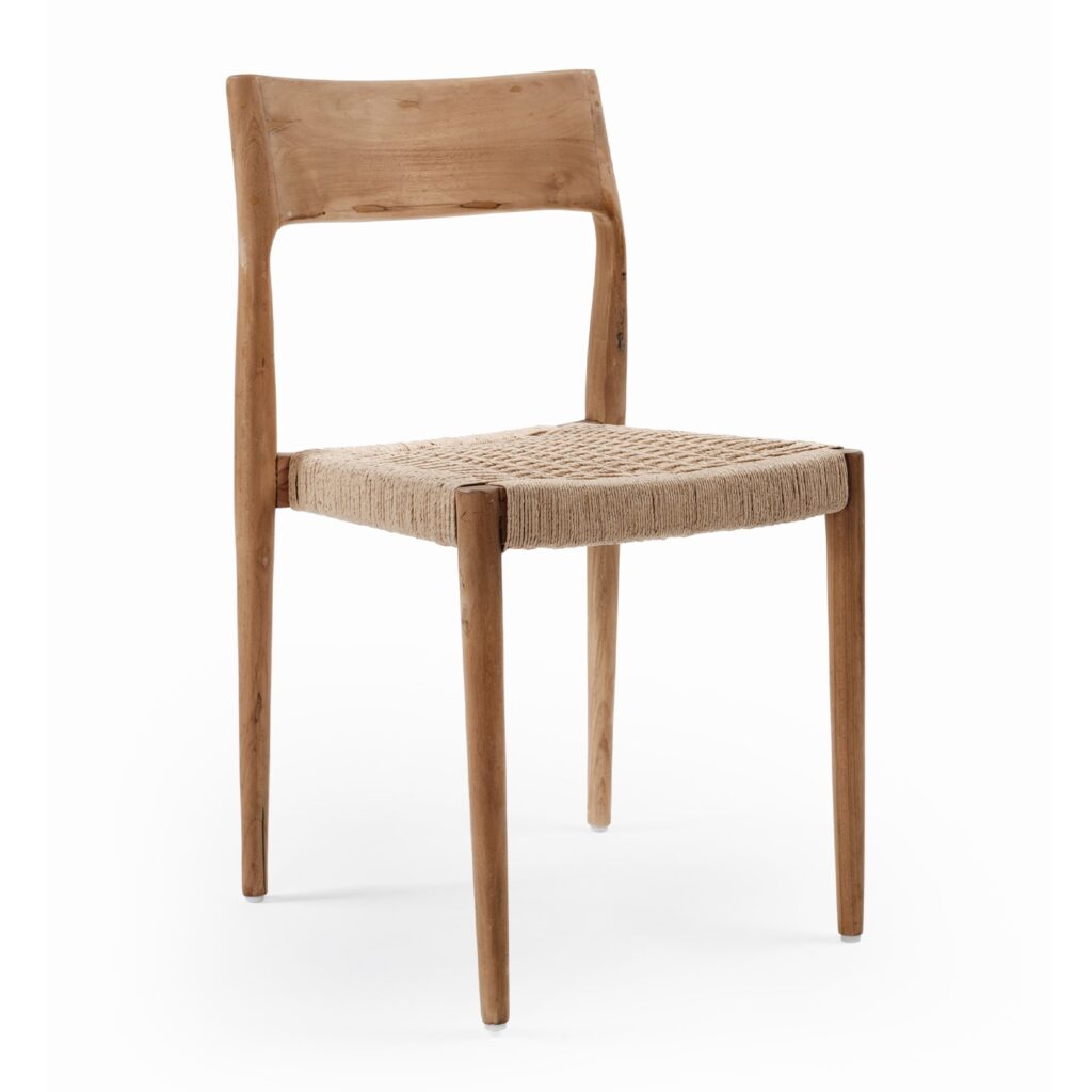 Chaise en teck naturel et corde beige