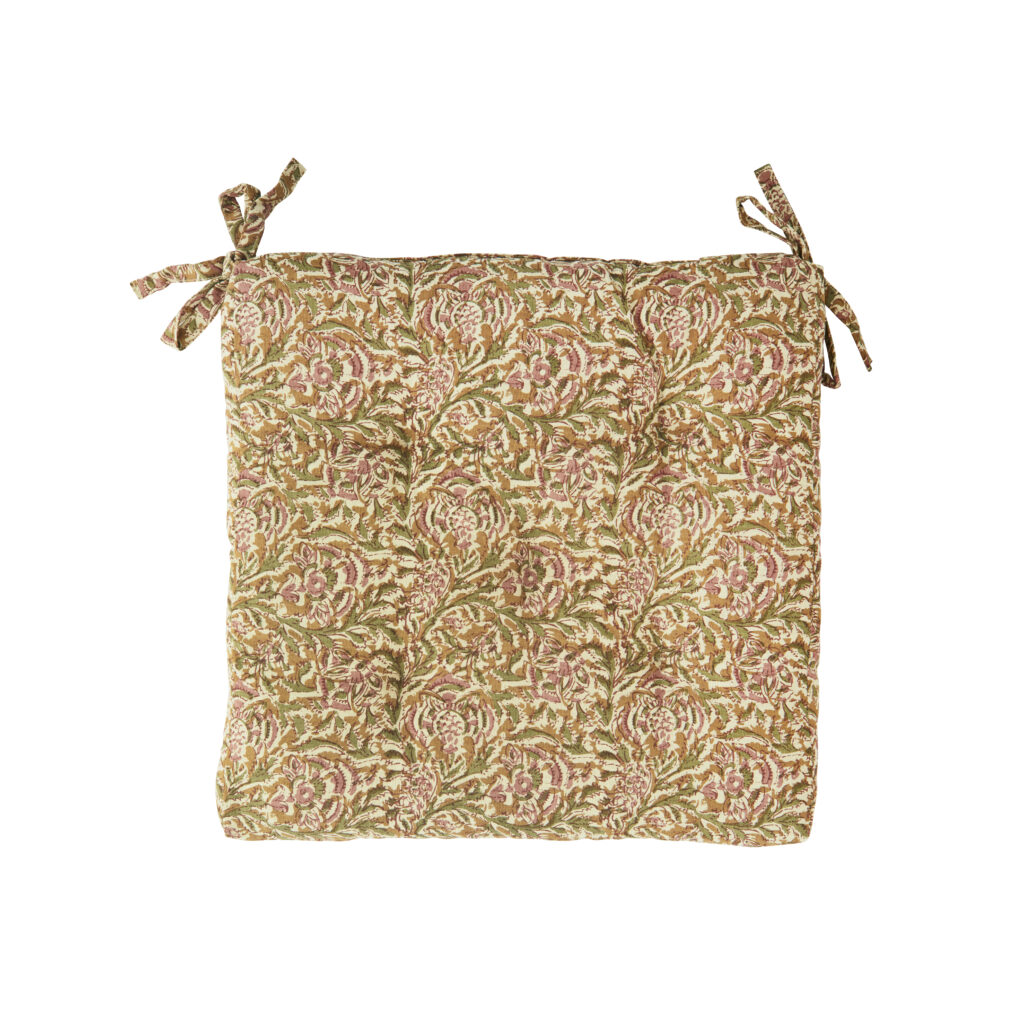 Coussin d'assise imprimé miel, rose & vert