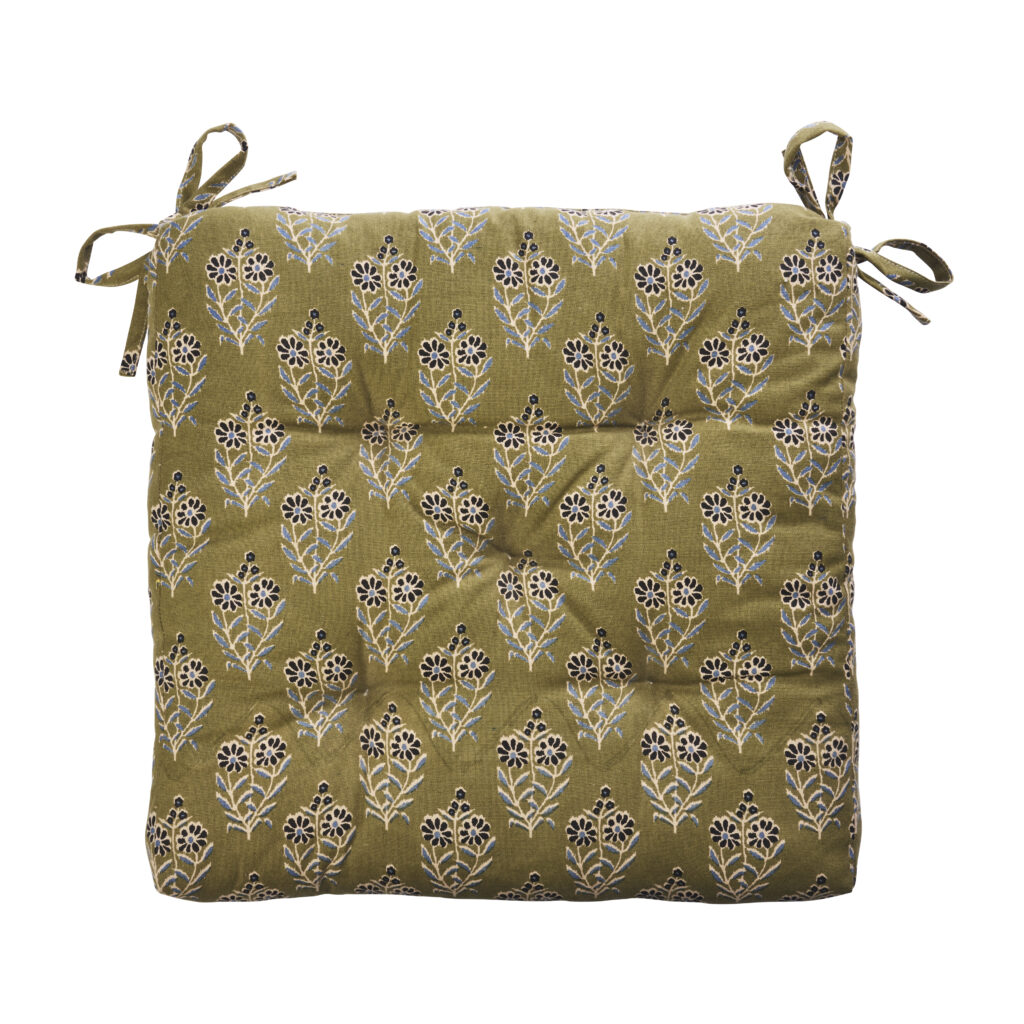 Coussin d'assise imprimé olive, bleu & noir