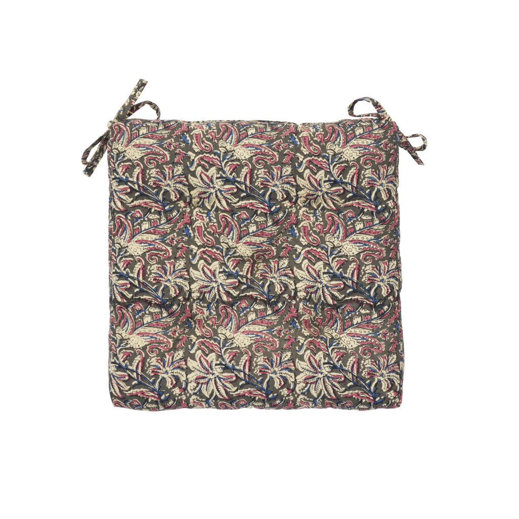 Coussin d'assise imprimé gris, rose & sable