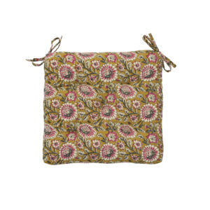 Coussin d'assise imprimé moutarde & framboise