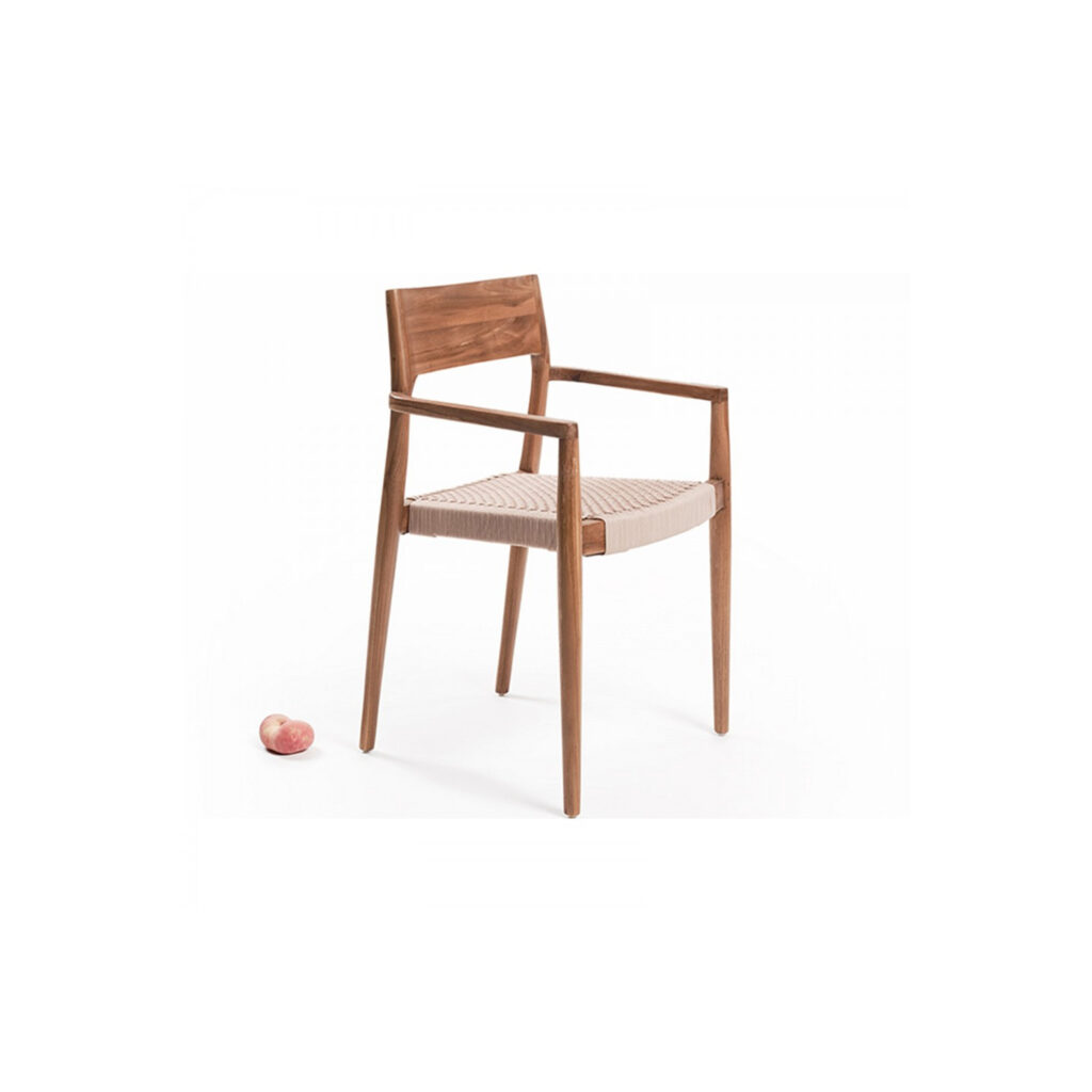 Fauteuil en teck naturel et corde beige