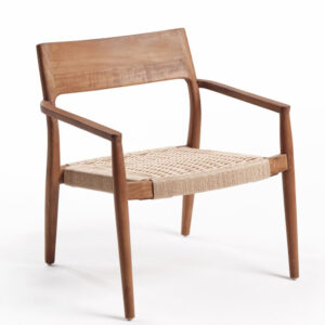 Fauteuil lounge en teck naturel et corde beige