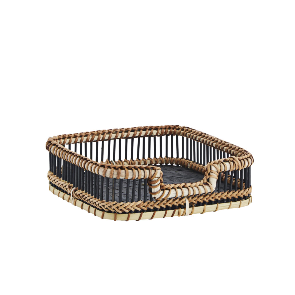 Panier à serviettes en bambou, noir & naturel
