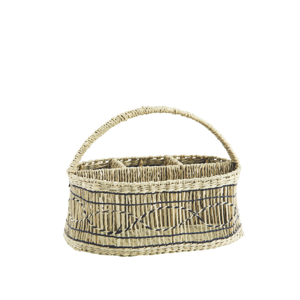Panier ovale à compartiments en jonc de mer