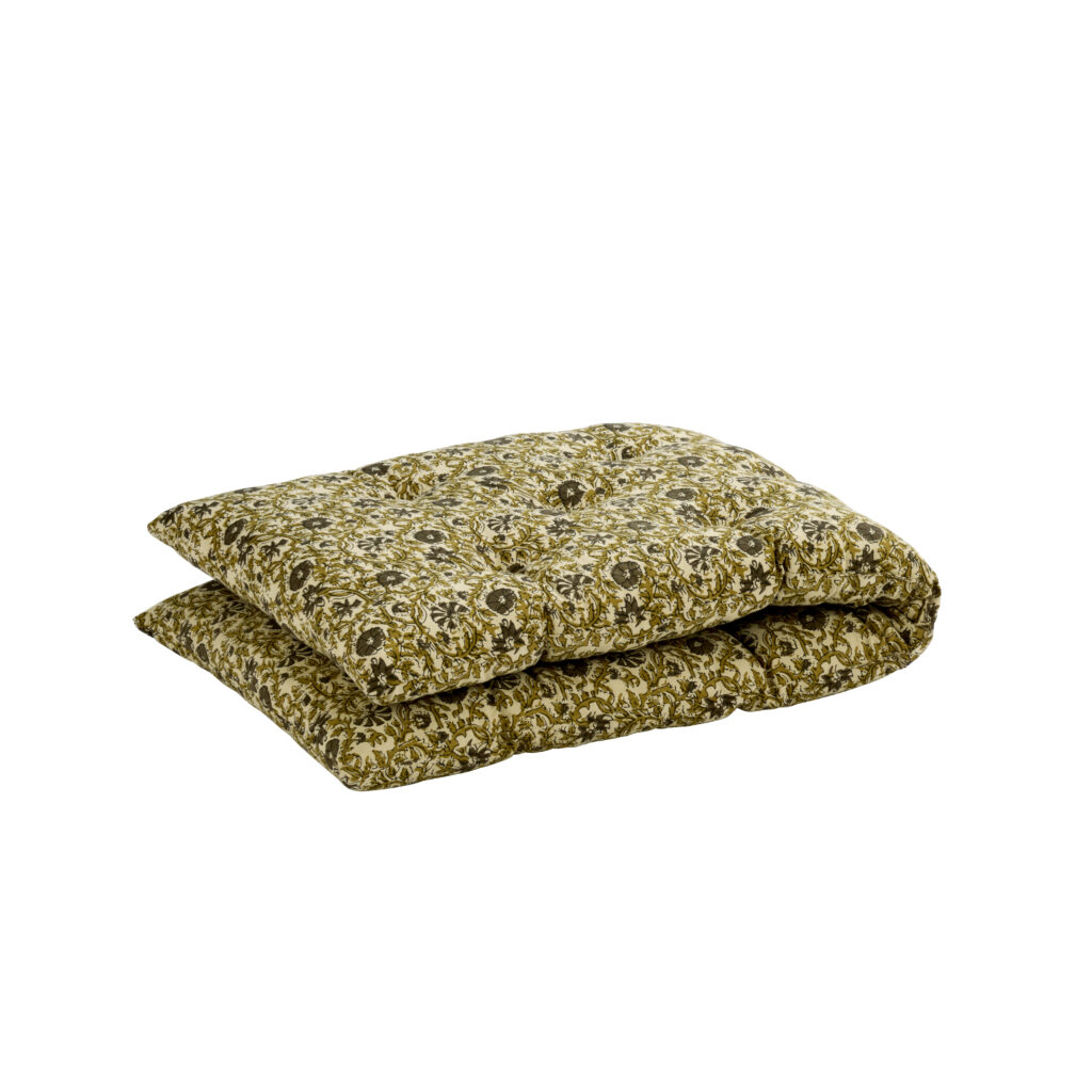 Matelas de sol en coton imprimé fleuri olive