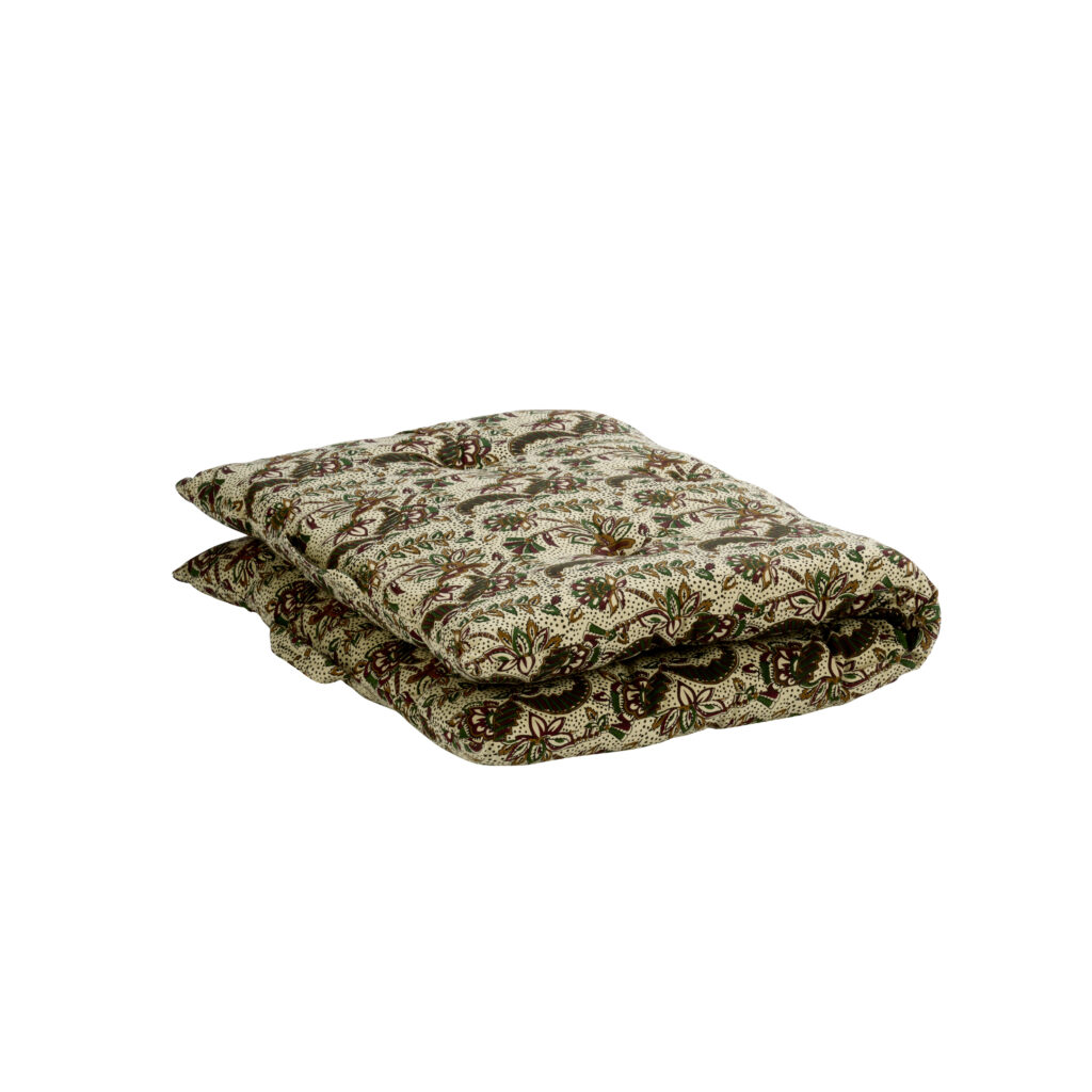 Matelas de sol en coton imprimé vert & moutarde