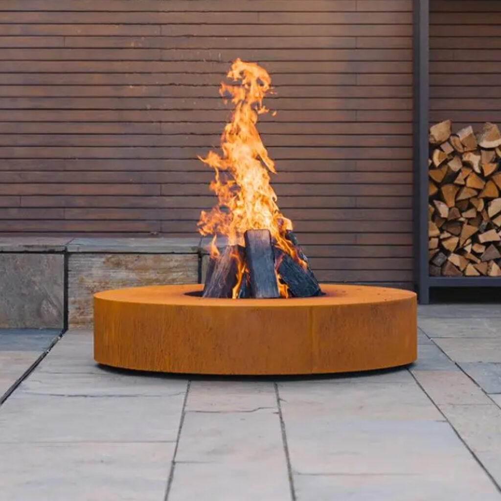Table de fleu "Ronde", acier corten + grill