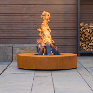 Table de fleu "Ronde" en acier corten avec grill