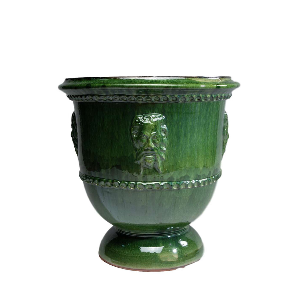 Vase tête de Faune émaillé tradition vert | H77