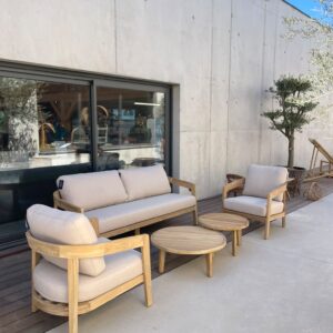 Salon de jardin en teck, coussins beige, Lecce