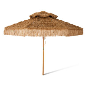 Parasol en raphia et bois, diamètre 3m