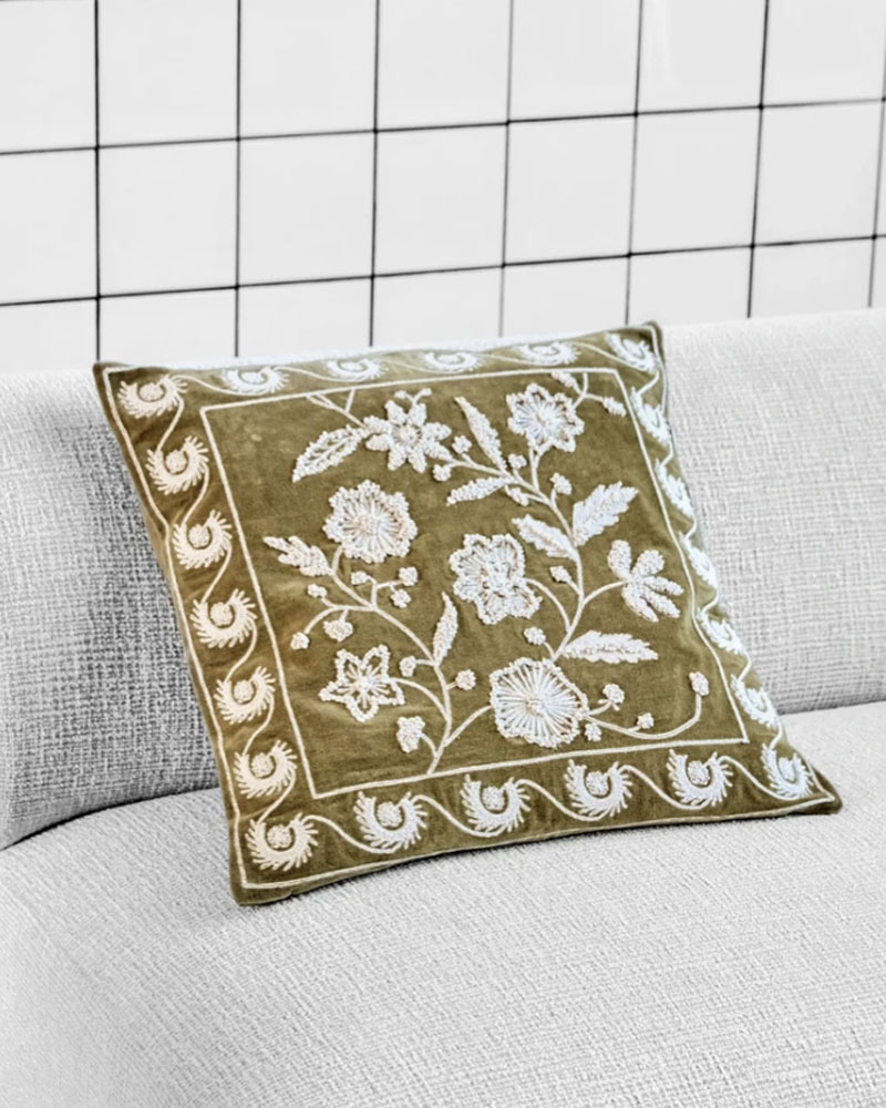 Housse de coussin HDRica, moutarde et blanc cassé